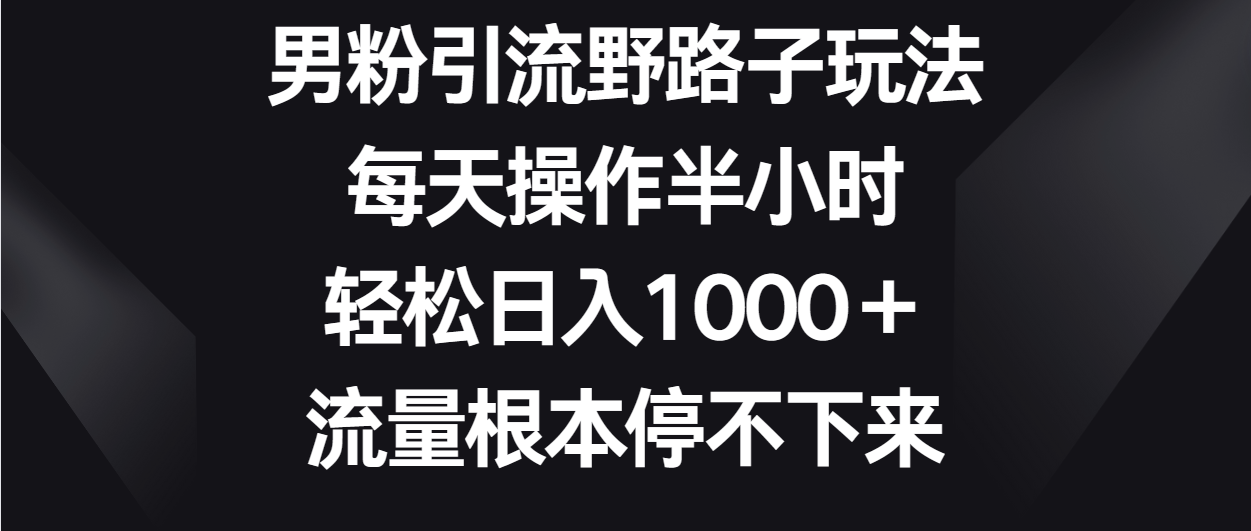 男粉引流野路子玩法，每天操作半小时轻松日入1000＋，流量根本停不下来| 副业网