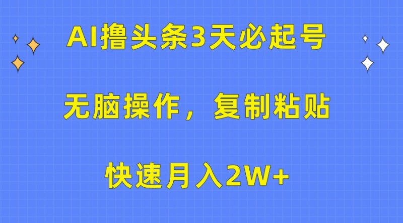 AI撸头条3天必起号，无脑操作3分钟1条，复制粘贴轻松月入2W+| 副业网