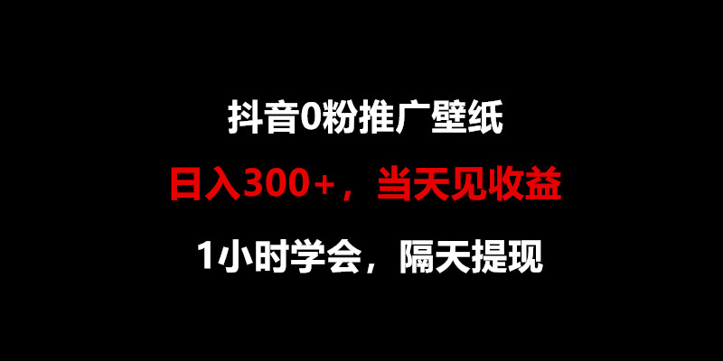 日入300+，抖音0粉推广壁纸，1小时学会，当天见收益，隔天提现| 副业网
