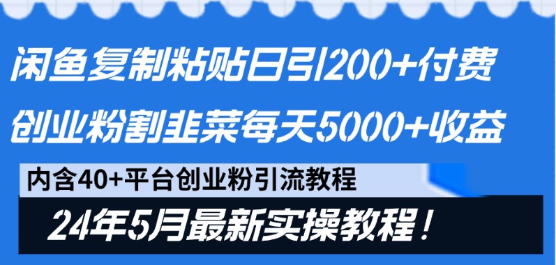 闲鱼复制粘贴日引200+付费创业粉，24年5月最新方法！割韭菜日稳定5000+收益| 副业网