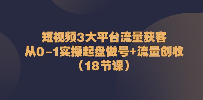短视频3大平台流量获客：从0-1实操起盘做号+流量创收（18节课）| 副业网