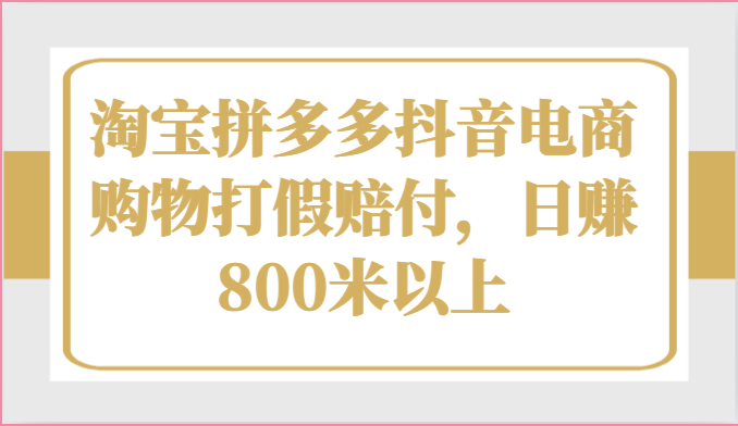 淘宝拼多多抖音电商购物打假赔付，日赚800米以上| 网创圈