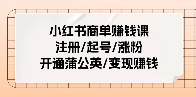 小红书商单赚钱课：注册/起号/涨粉/开通蒲公英/变现赚钱（25节课）| 网创圈