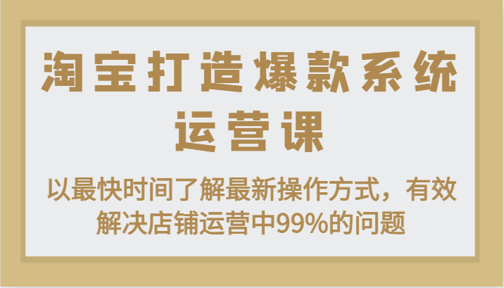 淘宝打造爆款系统运营课：以最快时间了解最新操作方式，有效解决店铺运营中99%的问题| 副业网
