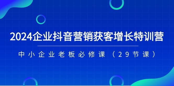 2024企业抖音营销获客增长特训营，中小企业老板必修课（29节课）| 网创圈
