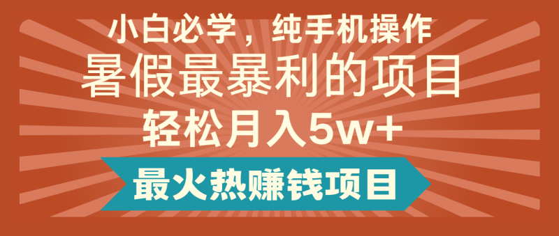 2024暑假最赚钱的项目，简单无脑操作，每单利润最少500+，轻松月入5万+| 副业网