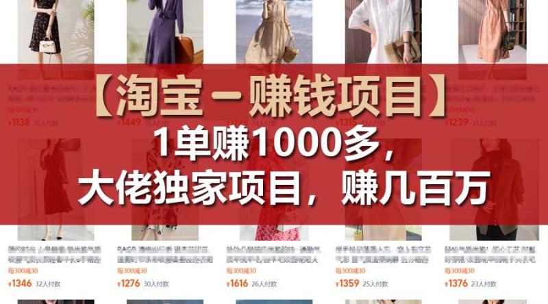 【淘宝赚钱项目】1单可赚1000多，大佬独家项目，年赚几百万| 网创圈