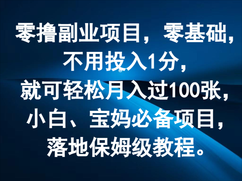 零撸副业项目，零基础，不用投入1分，就可轻松月入过100张，小白、宝妈必备项目| 副业网