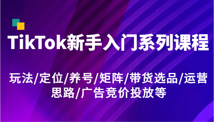 TikTok新手入门系列课程，玩法/定位/养号/矩阵/带货选品/运营思路/广告竞价投放等| 副业网