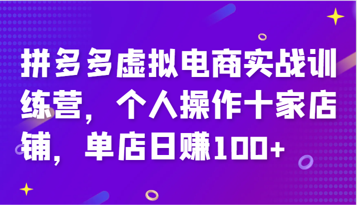 拼多多虚拟电商实战训练营，个人操作十家店铺，单店日赚100+| 副业网