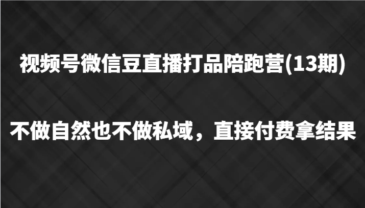 视频号微信豆直播打品陪跑(13期)，不做不自然流不做私域，直接付费拿结果| 副业网
