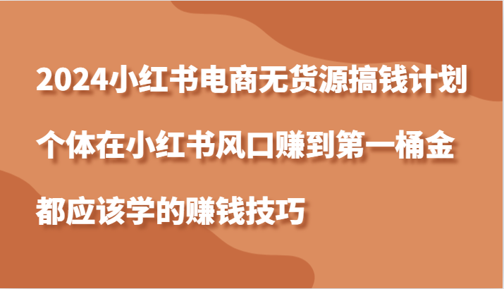 2024小红书电商无货源搞钱计划，个体在小红书风口赚到第一桶金应该学的赚钱技巧| 网创圈