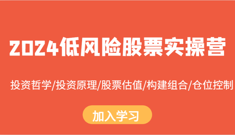 2024低风险股票实操营：投资哲学/投资原理/股票估值/构建组合/仓位控制| 网创圈