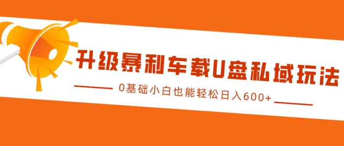 升级暴利车载U盘私域玩法，0基础小白也能轻松日入600+| 网创圈