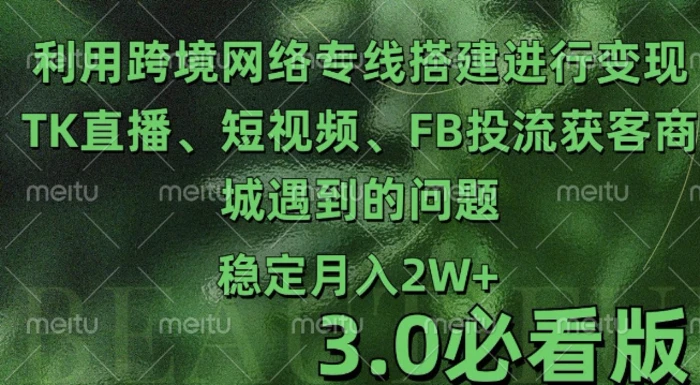 利用跨境电商网络及搭建TK直播、短视频、FB投流获客以及商城遇到的问题进行变现3.0必看版| 网创圈