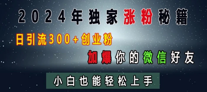 2024年独家涨粉秘籍，日引流300+创业粉，加爆你的微信好友，小白也能轻松上手| 网创圈