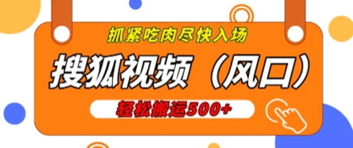 搜狐视频，新风口，1天200-500收益，抓紧吃肉!| 网创圈