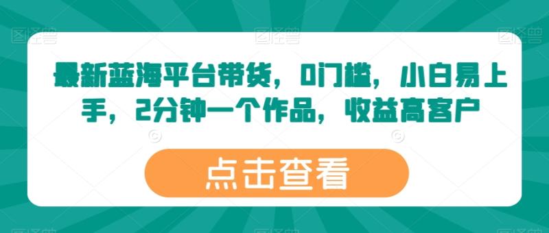 最新蓝海平台带货，0门槛，小白易上手，2分钟一个作品，收益高【揭秘】| 网创圈