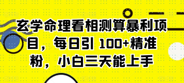 玄学命理看相测算暴利项目，每日引 100+精准粉，小白三天能上手| 网创圈