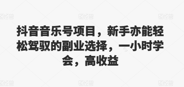 抖音音乐号项目，新手亦能轻松驾驭的副业选择，一小时学会，高收益| 网创圈