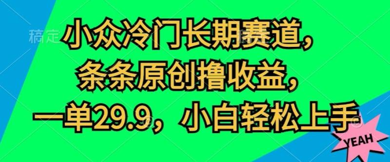 小众冷门长期赛道，条条原创撸收益，一单29.9，小白轻松上手| 网创圈