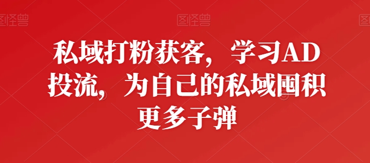私域打粉获客，学习AD投流，为自己的私域囤积更多子弹| 网创圈
