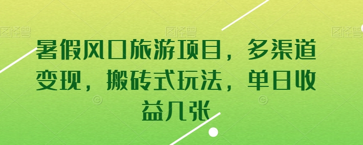 暑假风口旅游项目，多渠道变现，搬砖式玩法，单日收益几张【揭秘】| 网创圈