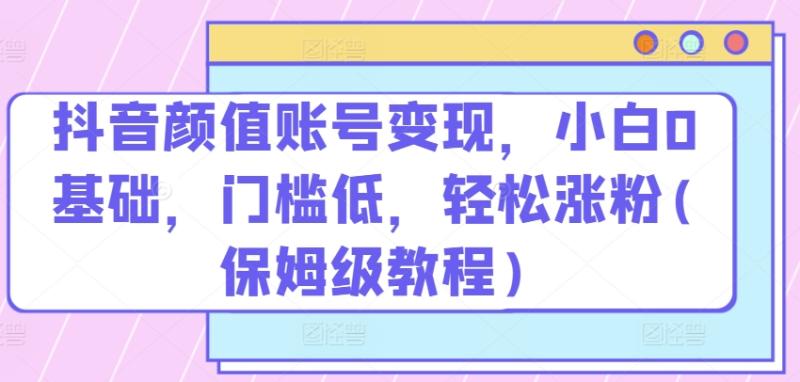 抖音颜值账号变现，小白0基础，门槛低，​轻松涨粉(保姆级教程)【揭秘】| 网创圈