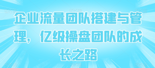 企业流量团队搭建与管理，亿级操盘团队的成长之路| 网创圈