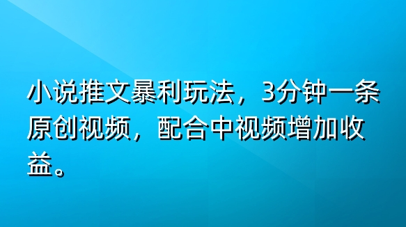 小说推文暴利玩法，3分钟一条原创视频，加入中视频计划多一份收益| 网创圈