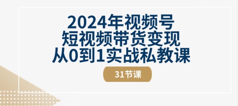 2024年视频号短视频带货变现从0到1实战私教课(31节视频课)| 网创圈