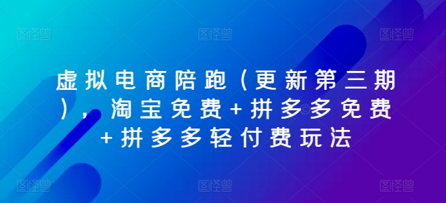 虚拟电商陪跑(更新第三期)，淘宝免费+拼多多免费+拼多多轻付费玩法| 网创圈