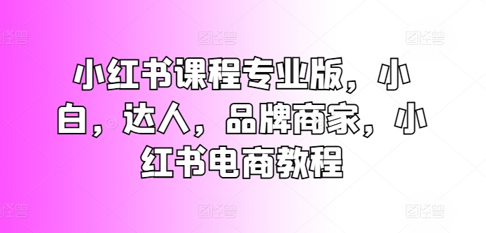 小红书课程专业版，小白，达人，品牌商家，小红书电商教程| 网创圈
