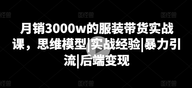 月销3000w的服装带货实战课，思维模型|实战经验|暴力引流|后端变现| 副业网