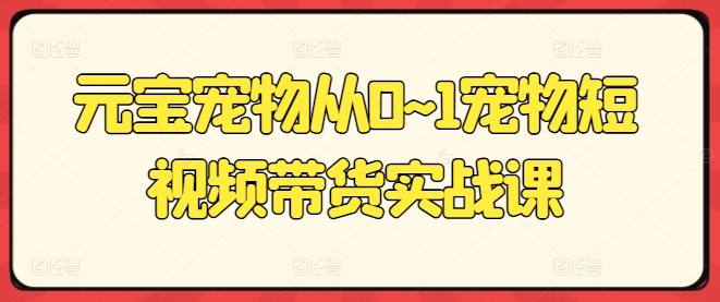 元宝宠物从0~1宠物短视频带货实战课| 网创圈