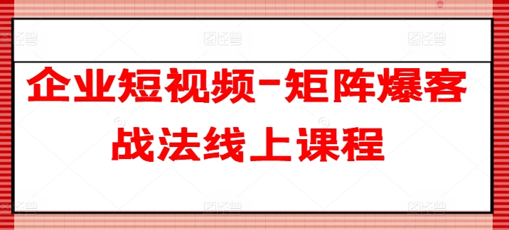 企业短视频-矩阵爆客战法线上课程| 网创圈