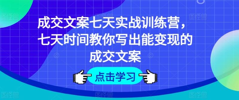 成交文案七天实战训练营，七天时间教你写出能变现的成交文案| 网创圈