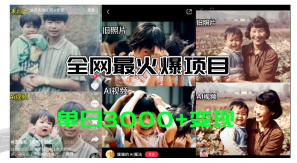 全网爆火的AI让老照片动起来教程，蹭热点日赚3k+，内含免费工具一键可生成【揭秘】| 网创圈