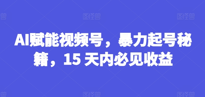 AI赋能视频号，暴力起号秘籍，15 天内必见收益【揭秘】| 网创圈