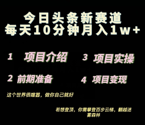 2024最新今日头条小赛道，0投入易上手| 网创圈