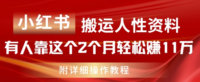 小红书搬运人性资料，有人靠这个2个月轻松赚11w，附教程【揭秘】| 网创圈