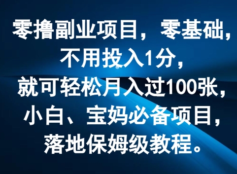 零撸副业项目，零基础，不用投入1分，就可轻松月入过100张，小白、宝妈必备项目，落地保姆级教程| 副业网
