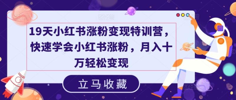 19天小红书涨粉变现特训营，快速学会小红书涨粉，月入十万轻松变现| 网创圈