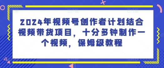 2024年视频号创作者计划结合视频带货项目，十分多钟制作一个视频，保姆级教程| 网创圈