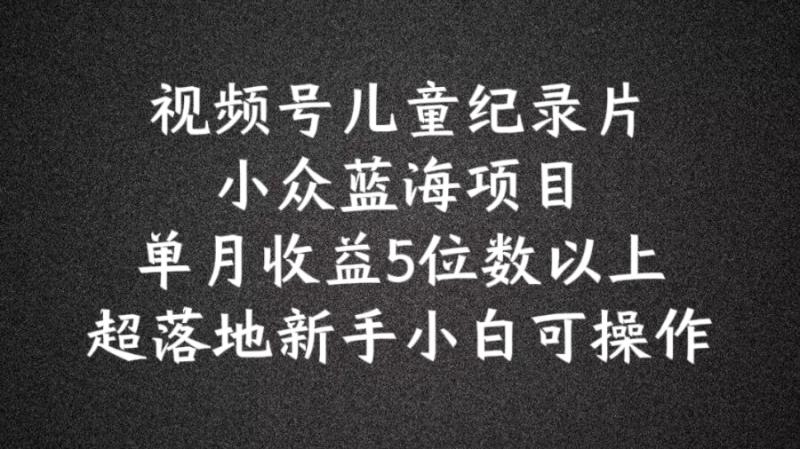 2024蓝海项目视频号儿童纪录片科普，单月收益5位数以上，新手小白可操作【揭秘】| 网创圈
