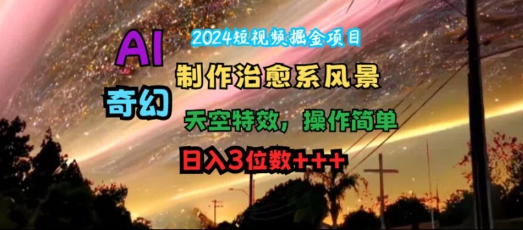 2024短视频掘金项目，AI制作治愈系风景，奇幻天空特效，操作简单，日入3位数【揭秘】| 网创圈