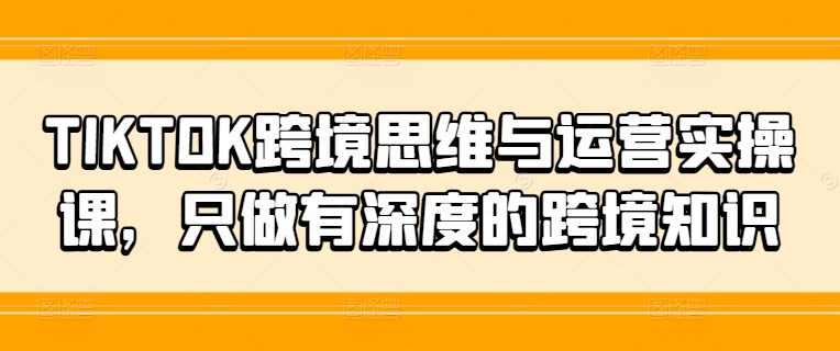 TIKTOK跨境思维与运营实操课，只做有深度的跨境知识| 网创圈
