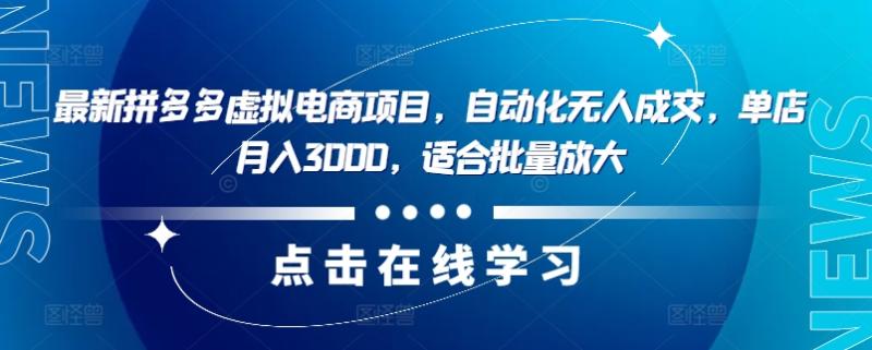 最新拼多多虚拟电商项目，自动化无人成交，单店月入3000，适合批量放大| 网创圈