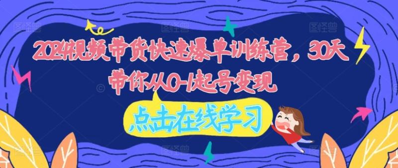 2024视频带货快速爆单训练营，30天带你从0-1起号变现| 网创圈