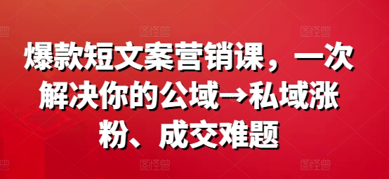 爆款短文案营销课，一次解决你的公域→私域涨粉、成交难题| 网创圈